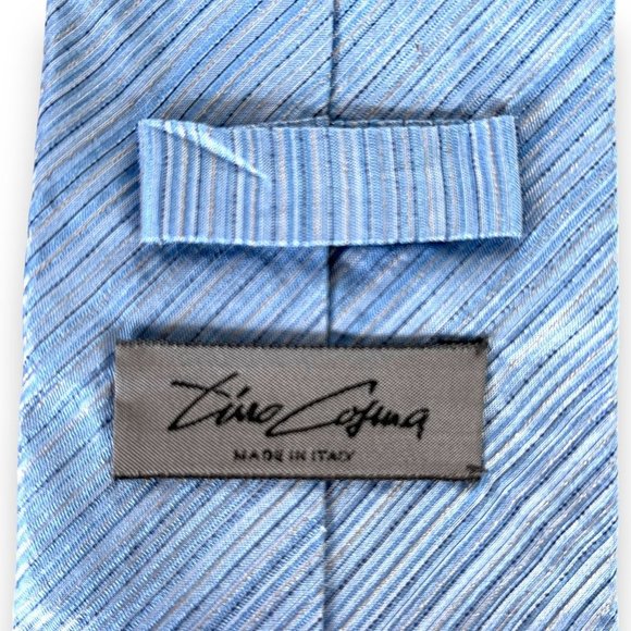 Tino Cosma Men's Tie Size 56.5 x 3.5 Blue Silver Striped 100% Silk Made in Italy - Picture 5 of 11